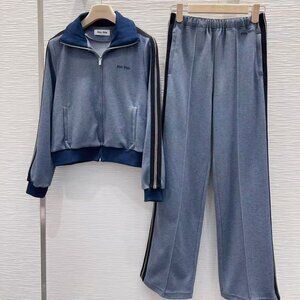 Miu Miu Dusty Blue Color-Blocked Retro-Style Tracksuit, Size S.